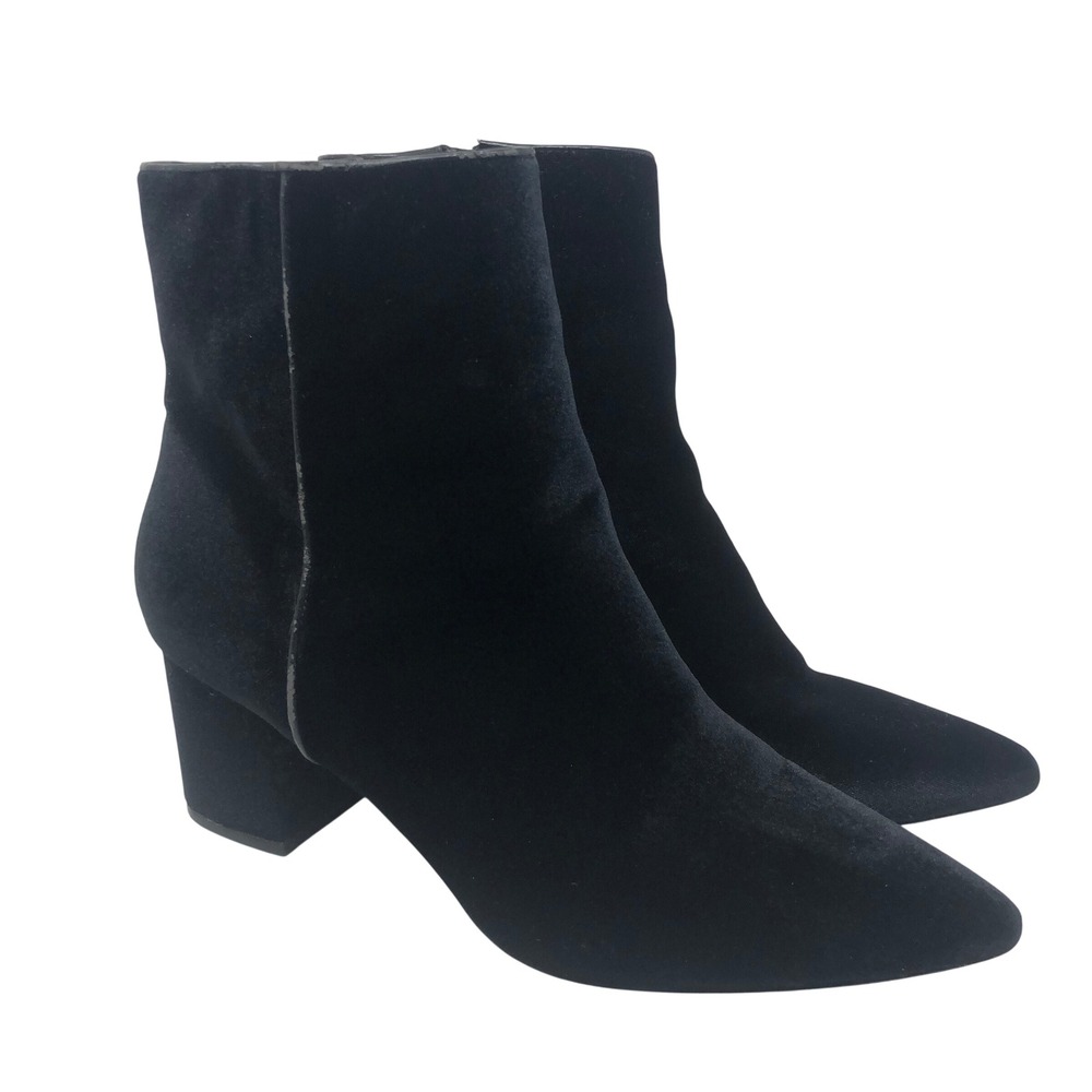 Steven Bollie Ankle Boots Womens 9 Black Velvet Pointed Toe Block Heel Classic